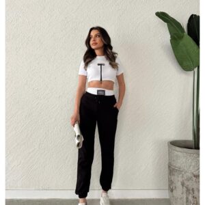 Compleu casual dama 3 piese Vag alb-negru
