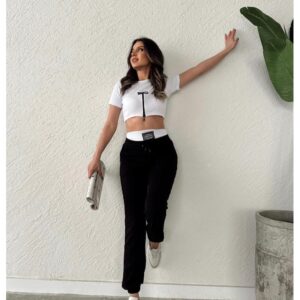 Compleu casual dama 3 piese Vag alb-negru