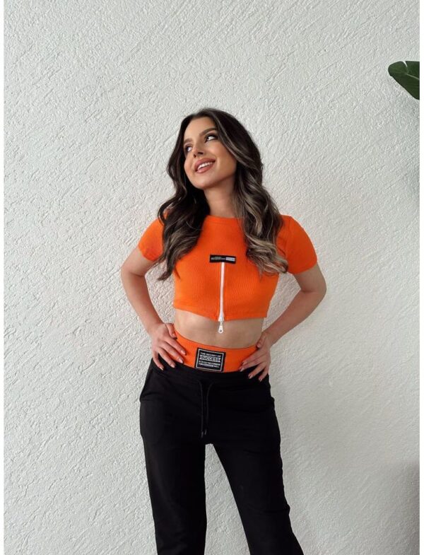 Compleu casual dama 3 piese Vag portocaliu-negru
