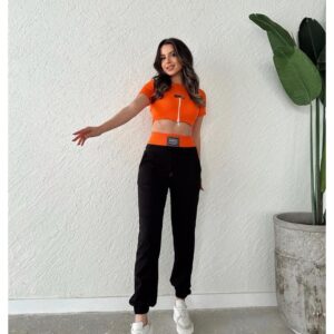 Compleu casual dama 3 piese Vag portocaliu-negru