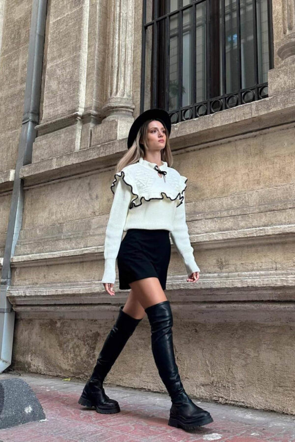 Pulover dama cu fundita Claire alb