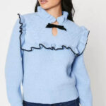 Pulover dama cu fundita Claire bleu