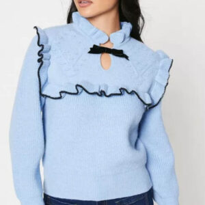 Pulover dama cu fundita Claire bleu