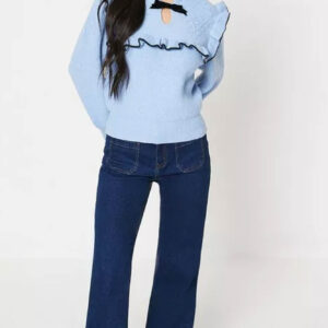 Pulover dama cu fundita Claire bleu