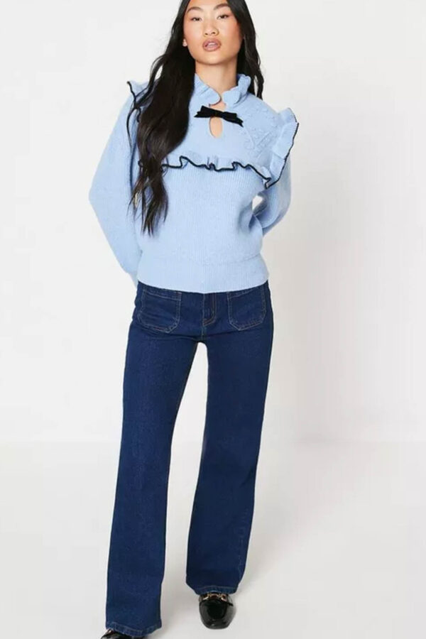 Pulover dama cu fundita Claire bleu