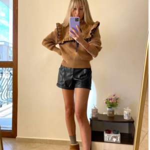 Pulover dama cu fundita Claire capuccino