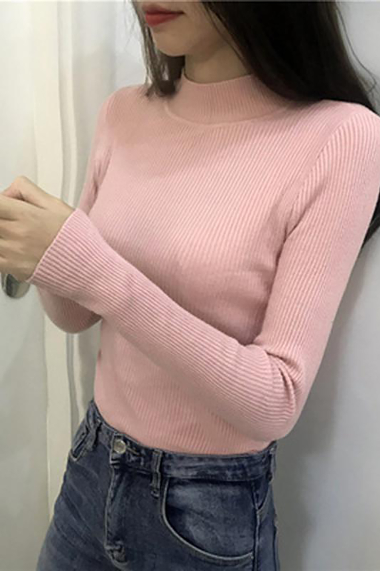 Bluza dama casual cu guler scurt Maria roz pudra