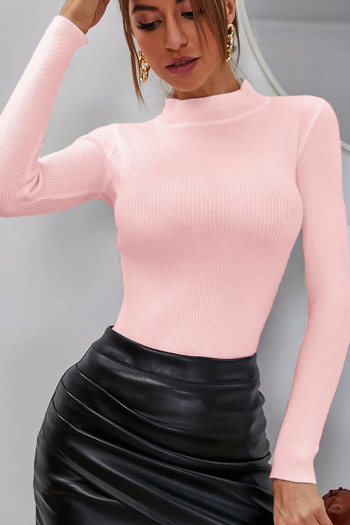 Bluza dama casual cu guler scurt Maria roz pudra