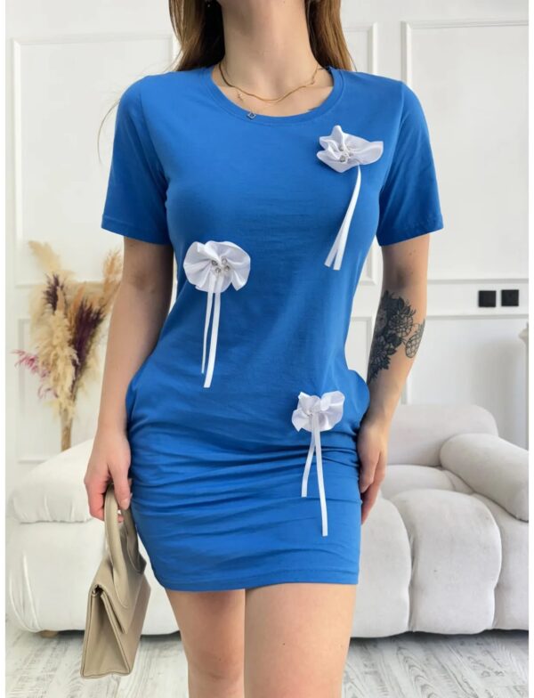 Rochie dama casual cu buzunare Flowers albastru