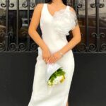 Rochie dama tricot BigFlower alb