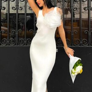 Rochie dama tricot BigFlower alb