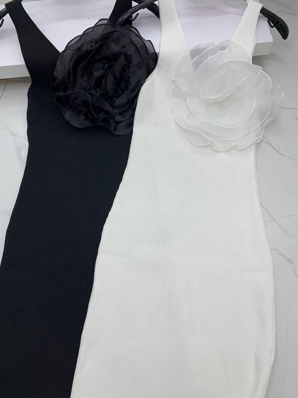 Rochie dama tricot BigFlower alb