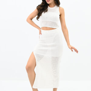 Compleu casual dama 2 piese tricot Jamilla alb