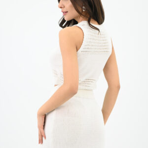 Compleu casual dama 2 piese tricot Jamilla alb