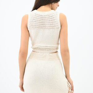 Compleu casual dama 2 piese tricot Jamilla crem