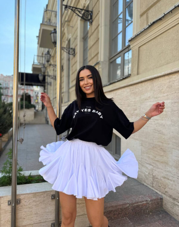 Fustă din poplin crep cu volane vaporoase alba Fustă din poplin crep cu volane vaporoase alba
