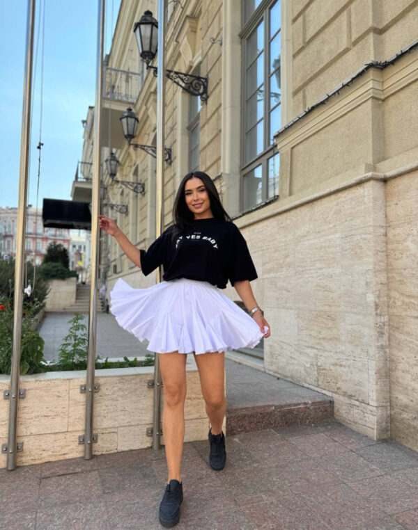 Fustă din poplin crep cu volane vaporoase alba
