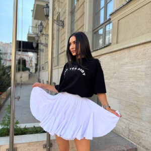 Fustă din poplin crep cu volane vaporoase alba