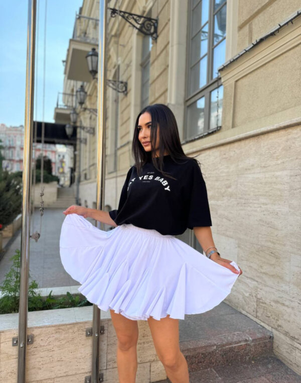 Fustă din poplin crep cu volane vaporoase alba