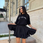 Fustă din poplin crep cu volane vaporoase neagra