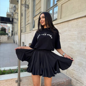 Fustă din poplin crep cu volane vaporoase neagra