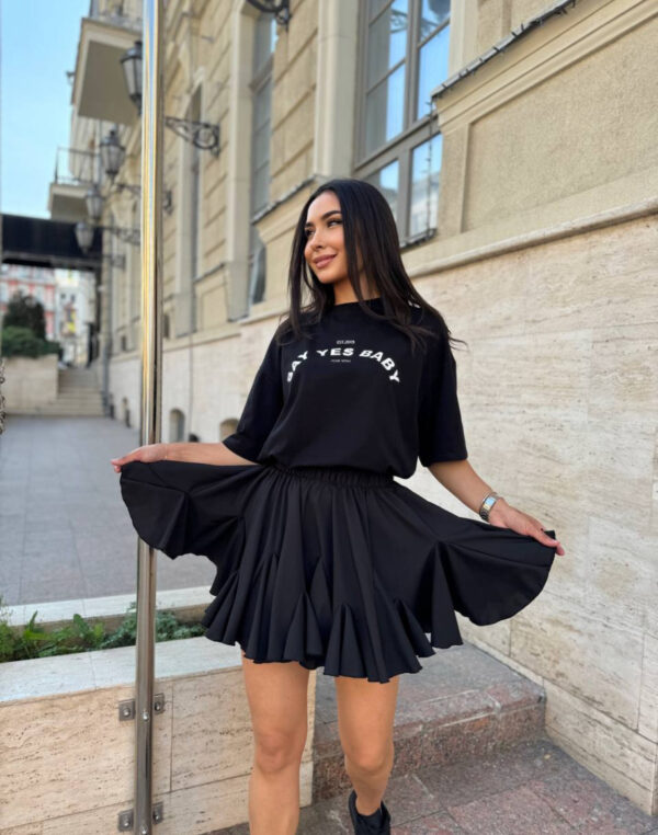 Fustă din poplin crep cu volane vaporoase neagra