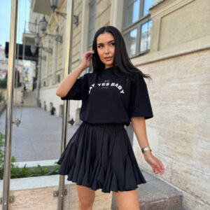 Fustă din poplin crep cu volane vaporoase neagra