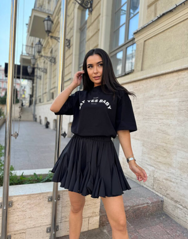 Fustă din poplin crep cu volane vaporoase neagra