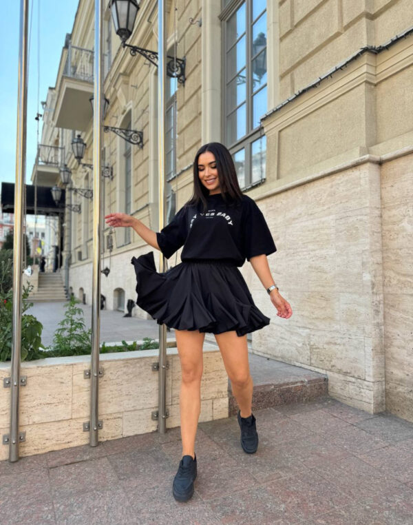 Fustă din poplin crep cu volane vaporoase neagra