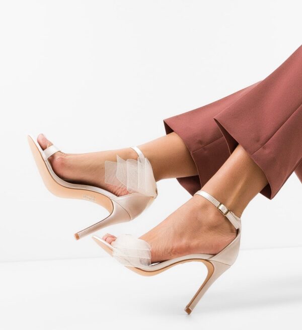 Sandale dama elegante cu toc subtire Roxom bej