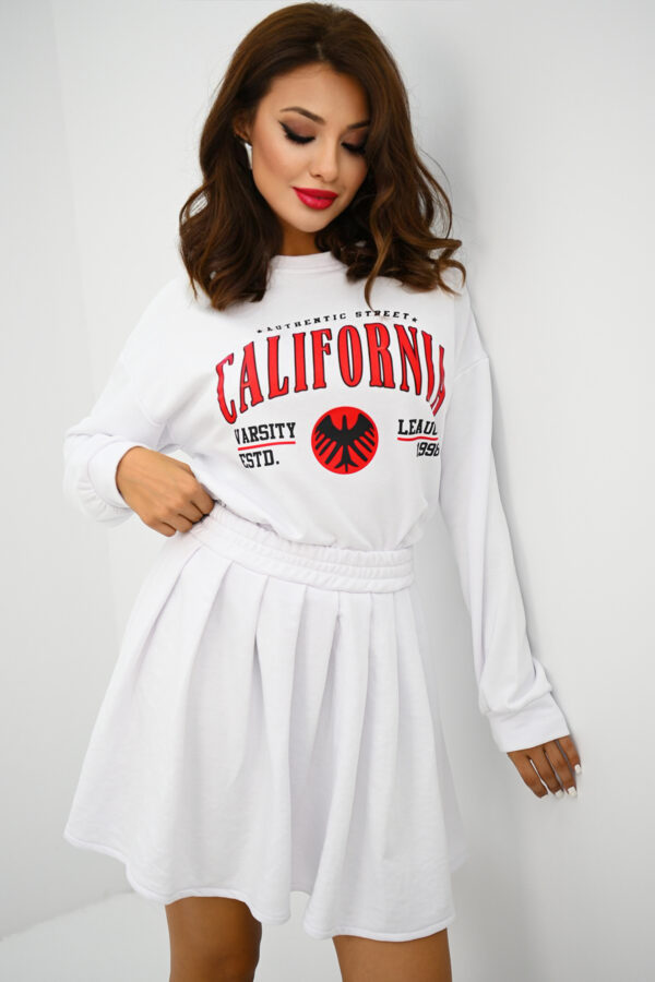 Compleu dama cu fusta California alb