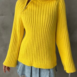 Pulover dama casual SideZip galben