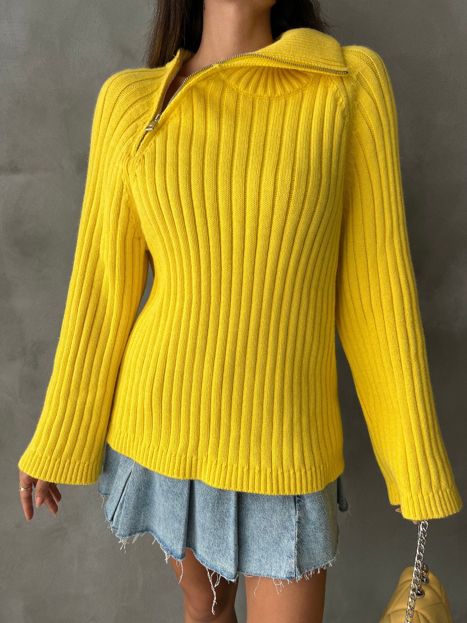 Pulover dama casual SideZip galben