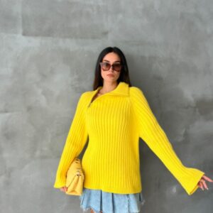 Pulover dama casual SideZip galben