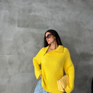 Pulover dama casual SideZip galben