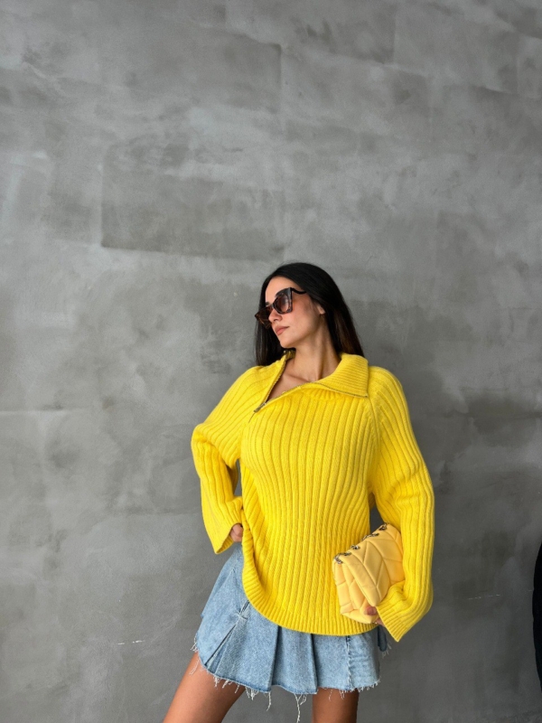 Pulover dama casual SideZip galben