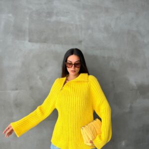 Pulover dama casual SideZip galben