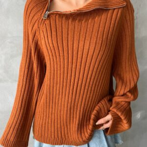Pulover dama casual SideZip maro