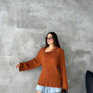 Pulover dama casual SideZip maro