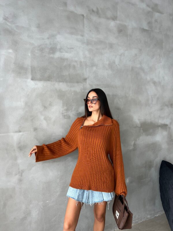 Pulover dama casual SideZip maro