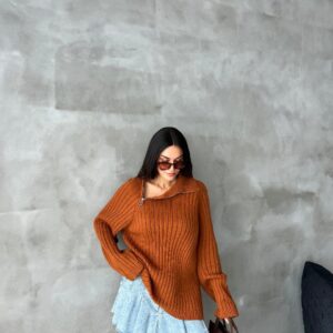 Pulover dama casual SideZip maro