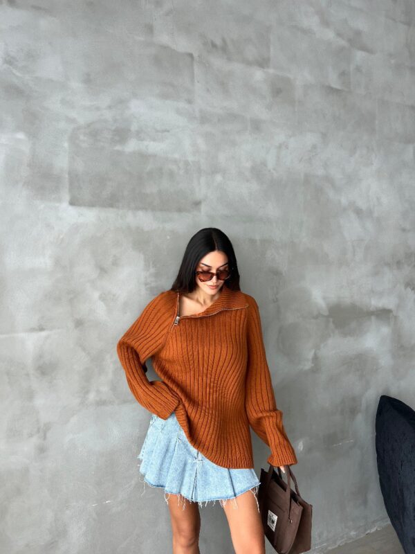 Pulover dama casual SideZip maro