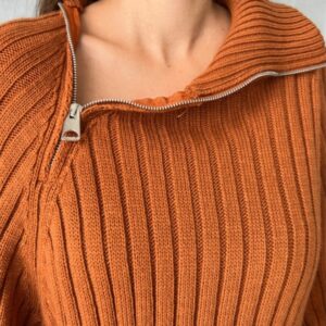 Pulover dama casual SideZip maro