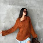 Pulover dama casual SideZip maro