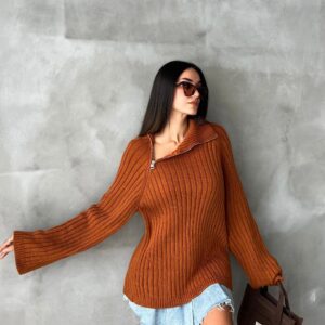 Pulover dama casual SideZip maro