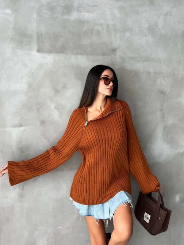 Pulover dama casual SideZip maro