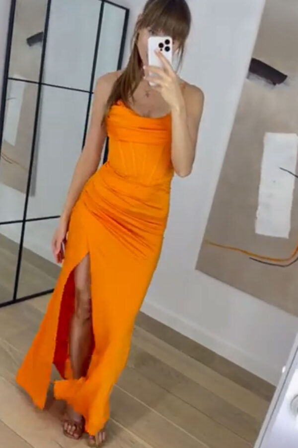 Rochie dama eleganta cu corset Giulia portocaliu