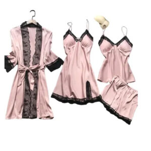 Set 4 piese pijamale satinate dama