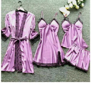 Set 4 piese pijamale satinate dama