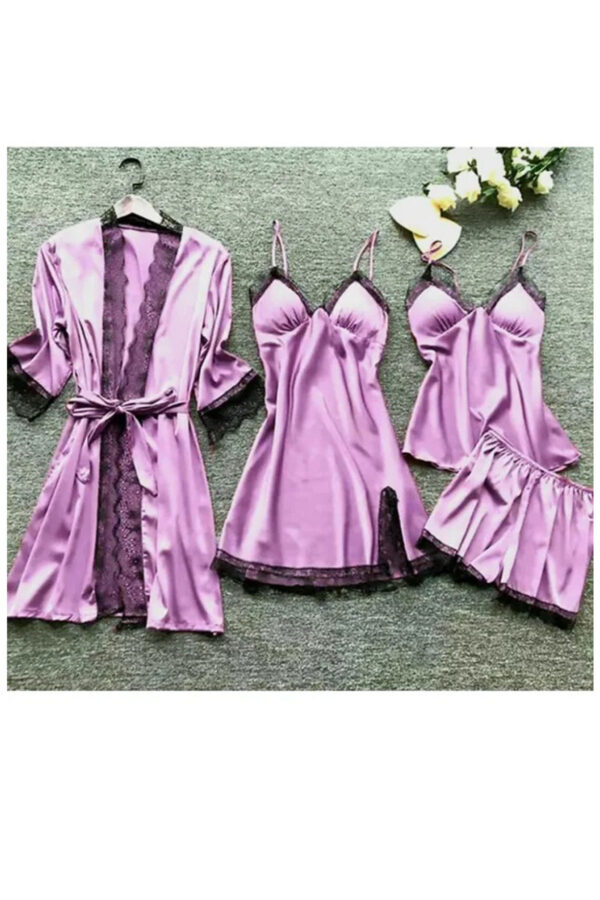 Set 4 piese pijamale satinate dama
